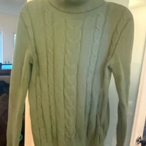 Green Turtleneck Cable Knit Sweater